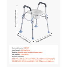 VEVOR Povišeno sjedalo za WC podesive visine, nosivost 136 kg, s naslonima za ruke