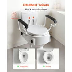 VEVOR Povišeno sjedalo za WC 560x485x375 mm podesive visine s naslonima za ruke