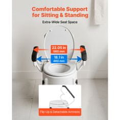 VEVOR Povišeno sjedalo za WC 560x485x375 mm podesive visine s naslonima za ruke