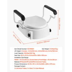 VEVOR Povišeno sjedalo za WC 560x485x375 mm podesive visine s naslonima za ruke