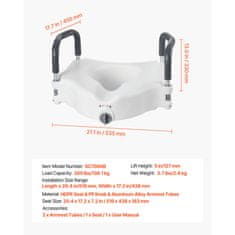 VEVOR Povišeno sjedalo za WC 535x450x330 mm Bijelo