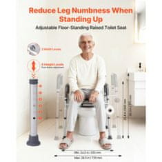 VEVOR Povišeno sjedalo za WC podesive visine i širine 420x420x40 mm, obloženo, bijelo