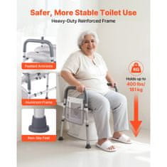 VEVOR Povišeno sjedalo za WC podesive visine i širine 420x420x40 mm, obloženo, bijelo