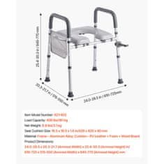 VEVOR Povišeno sjedalo za WC podesive visine i širine 420x420x40 mm, obloženo, bijelo