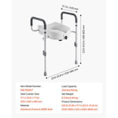 VEVOR Povišeno sjedalo za WC s naslonima 435x395x180 mm bijelo
