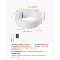 VEVOR Povišeno sjedalo za WC 345x435x90 mm Bijelo