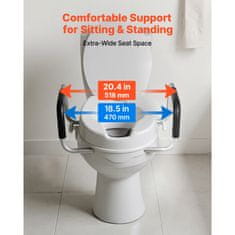 VEVOR Povišeno sjedalo za WC s naslonima 518x410x255 mm Bijelo