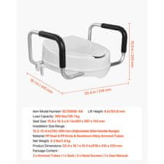 VEVOR Povišeno sjedalo za WC s naslonima 518x410x255 mm Bijelo
