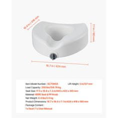 VEVOR Povišeno sjedalo za WC 424x416x180 mm Bijelo