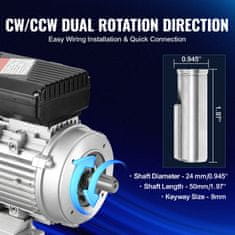 VEVOR Električni motor 2.2KW 2800 o/min Jednofazni B3 okvir 90L 345x205x215 mm