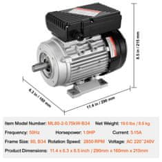 VEVOR Električni motor 2.2KW 2800 o/min Jednofazni B3 okvir 90L 345x205x215 mm