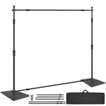 VEVOR Stalak za pozadinu podesiv, komplet cijevi i zavjesa 304.8x304.8 cm crni