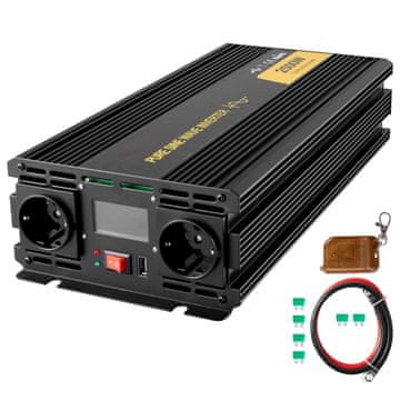 VEVOR Inverter snage čiste sinusne valne forme 2500W DC 12V u AC 230V LCD zaslon Daljinski upravljač