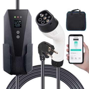 VEVOR Prijenosni EV punjač Tip 2 16A 3.7 kW 8.6 m kabel za punjenje Crni