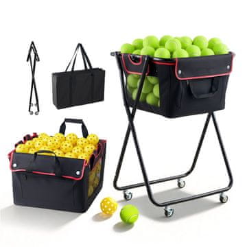 VEVOR Skupni kolic za loptice, sklopivi koš s kotačima, kapacitet 175 teniskih loptica ili 290 pickleball loptica, crni