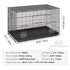VEVOR Kavez za ptice 29.9x18.1x17.9 in Metalni stalak na kotačima