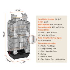 VEVOR Kavez za ptice otvoreni vrh veliki papagaj 45.7x35.5x92.5 cm crni