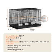VEVOR Kavez za ptice 76x46.5x46.5 cm Crni