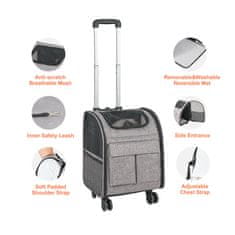 VEVOR Transporter za kućne ljubimce s kotačima 42.5x35.5x28 cm Sivi