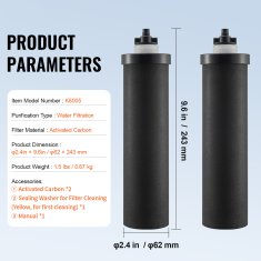 VEVOR Set za zamjenu filtera za vodu 2 komada, 62x243 mm, crni