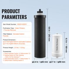 VEVOR Set za zamjenu filtera vode 2.4x9.6 cm i 2.7x6.3 cm, pakiranje od 4 komada