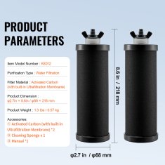 VEVOR Zamjenski filter za vodu K8012 6.8x21.8 cm Crni