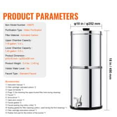 VEVOR Sustav za filtriranje vode s gravitacijskim napajanjem, countertop, 25.2x45.6 cm, srebrni