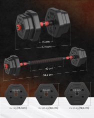 Songmics Set bučica heksagonalnih s povezivom šipkom 94.3x21.8x19.6 cm Crna