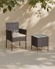 Songmics Vrtni namještaj Set stol i 2 stolice 56.5x54.5x81.5 cm smeđa