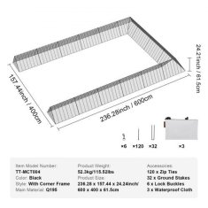 VEVOR Tunel za piliće 600x400x61.5 cm Crni
