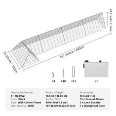 VEVOR Tunel za piliće 400x100x61.5 cm Crni