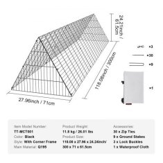 VEVOR Tunel za piliće 300x71x61.5 cm Crni