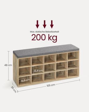 Songmics Klupa za cipele 30x105x48 cm siva