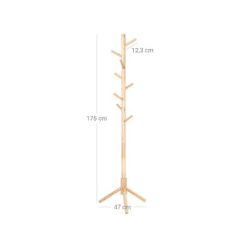 Songmics Samostojeći stalak za kapute 47x47x175 cm prirodni