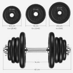 Songmics Set bučica podesiv 50 kg crni