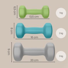 Songmics Set bučica 3 para 2x1 kg 2x2 kg 2x3 kg Zelena Plava Siva