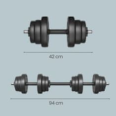 Songmics Set bučica 2 u 1 s povezivom čeličnom šipkom 2x10 kg crni
