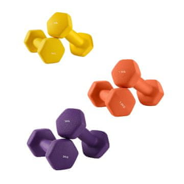 Songmics Set bučica heksagonalnih s postoljem 2x1 kg 2x1.5 kg 2x2 kg žuta narančasta ljubičasta