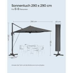 Songmics Suncobran s bočnom nogom 300x300 cm Sivi