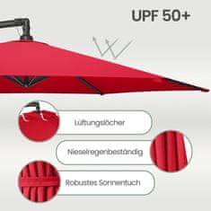 Songmics Suncobran s bočnim postoljem, promjer 300 cm x visina 245 cm, crvene boje