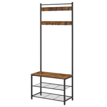 Songmics Vješalica za kapute s klupom za cipele 32x70x175 cm smeđa crna