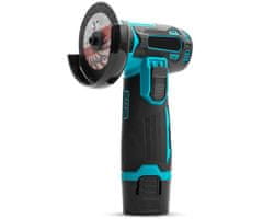 Blow SX01 akumulatorska bežična kutna brusilica, snaga 900 W, motor 19.500 RPM, 2x 18 Wh 12 V 1.5 Ah punjiva baterija, brza zamjena rezne ploče, podesivi štitnik, LED indikator, +dodatna oprema, crno-zelena