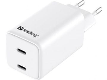Sandberg AC punjač s dva USB-C priključka, PD65W, EU