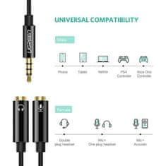 Ugreen 3.5mm AUX (M) na 2x 3.5mm razdjelni kabel za slušalice s mikrofonom (Ž) (30620)