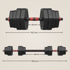 Songmics Set bučica heksagonalnih bučica s povezivom šipkom 134x22x20 cm crne boje
