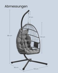 Songmics Viseća stolica s postoljem 98x103x195 cm siva