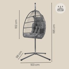Songmics Viseća stolica s postoljem 98x103x195 cm siva
