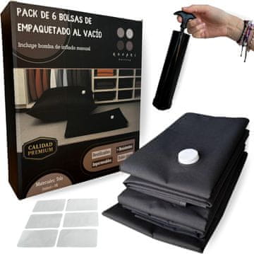Nikcorp Set od 6 vakuum vrećica za pohranu s pumpom, Organizer Tekstyliów, 2x S, 2x M, 2x L, crne, izdržljivi polietilen i Oxford tkanina, vodootporne, zaštita od vlage i prašine, idealne za odjeću