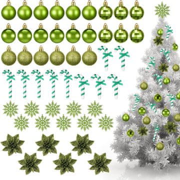 Nikcorp Set 50 zelenih božićnih ukrasa, kuglice, pahuljice, zvijezde, bomboni, plastika, tkanina, promjer kuglica 4 cm, za unutarnju i vanjsku upotrebu, blagdanska dekoracija