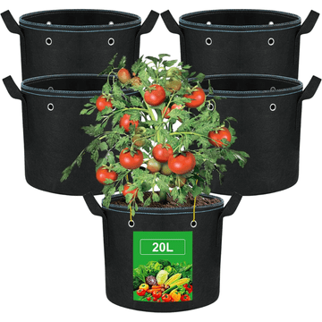 Nikcorp VIEWALL Materijalne vreće za uzgoj biljaka s ručkama, crne, 5 komada, 20L, 300 g/m², prozračne, sklopive, za krumpir, rajčicu, začinsko bilje, cvijeće, visina 30 cm, promjer 26 cm